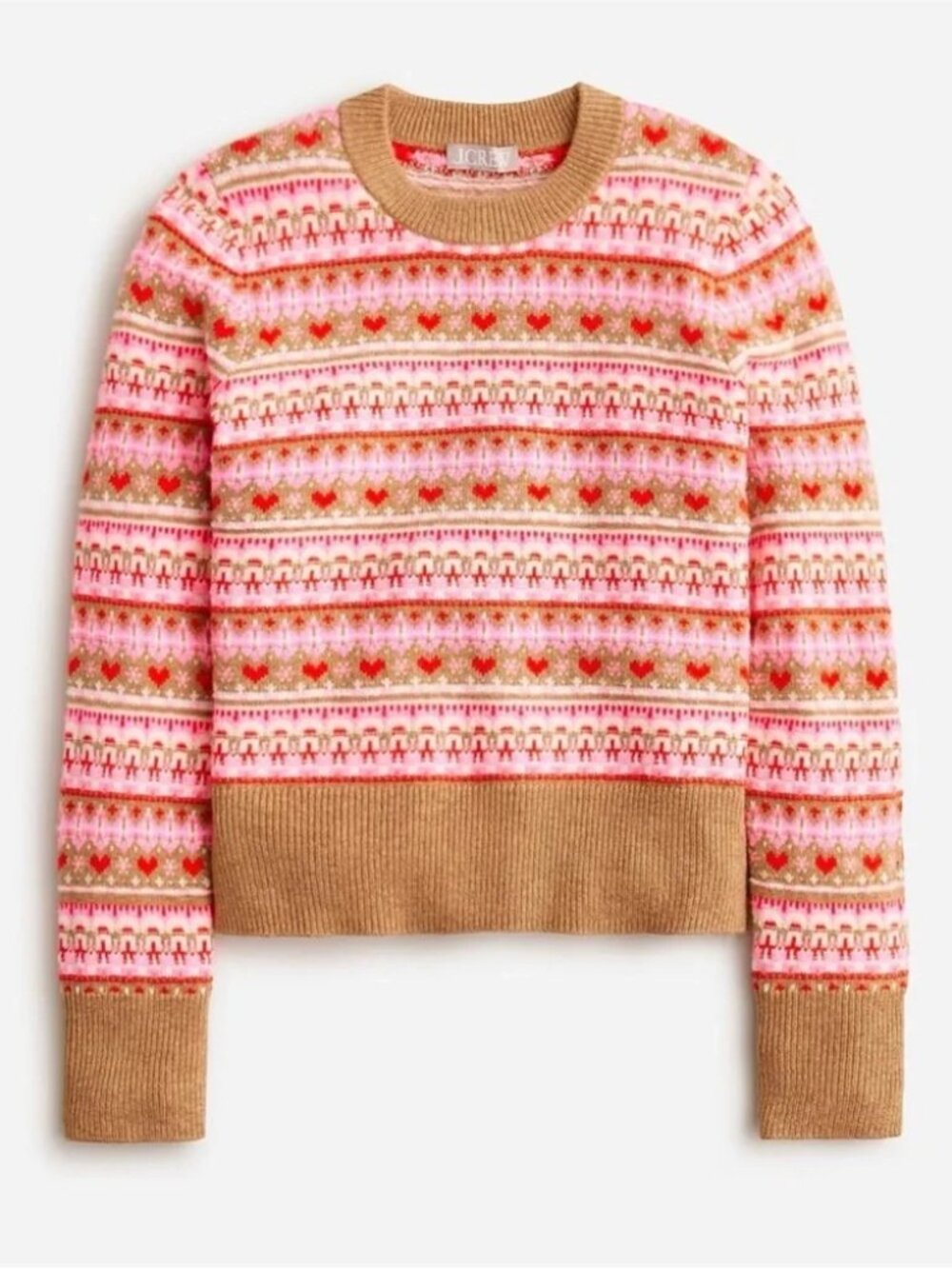 J. Crew Shrunken Fair Isle Crewneck Sweater in Tan Size Small